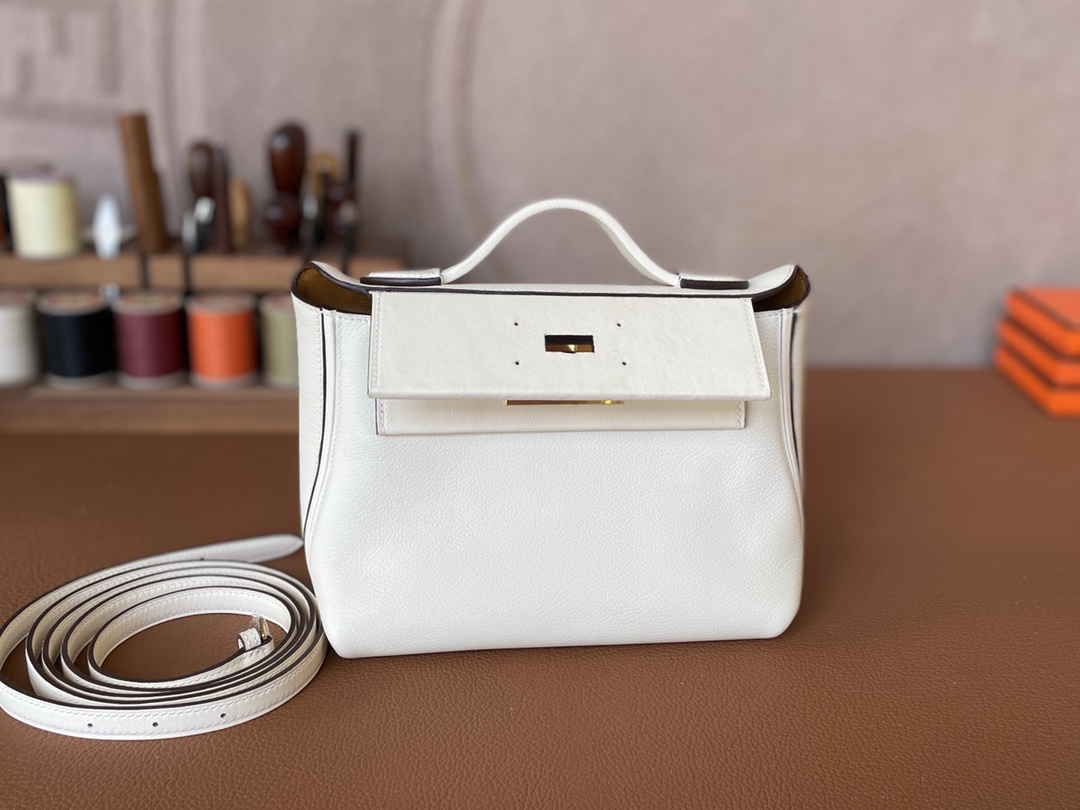 Hermès（爱马仕）Mini kelly 2424 evercolor 奶油白 内拼 芝麻色 金扣 21cm