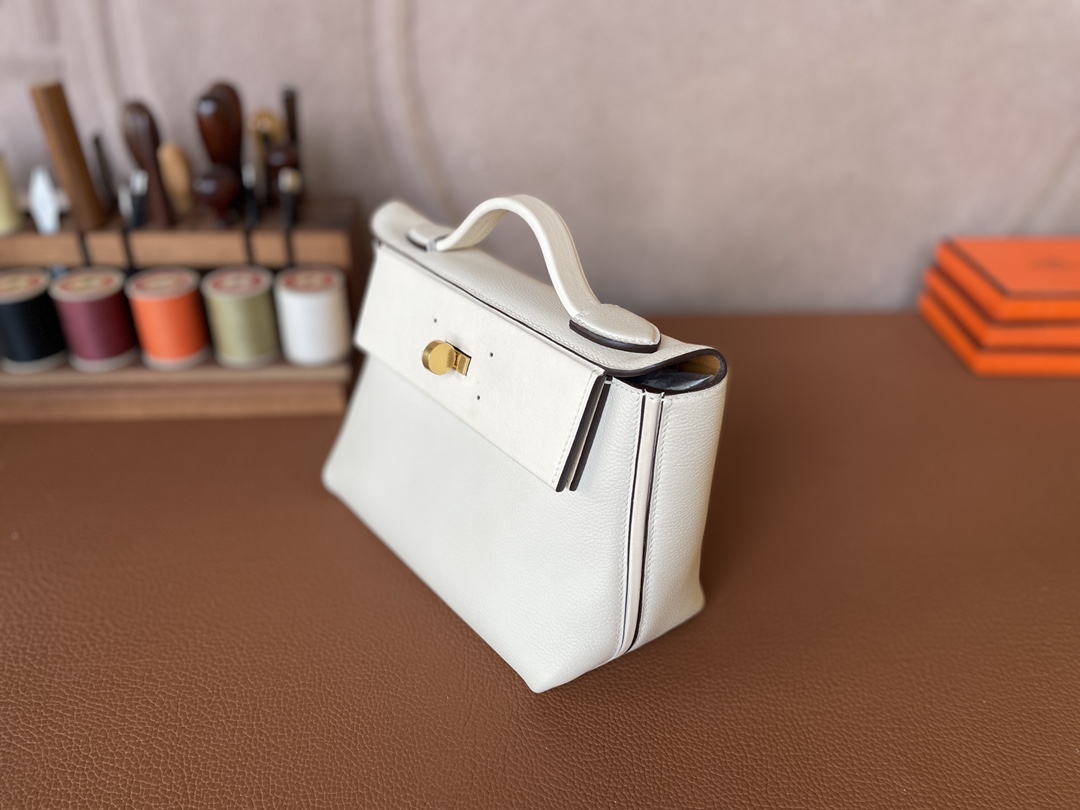 Hermès（爱马仕）Mini kelly 2424 evercolor 奶油白 内拼 芝麻色 金扣 21cm