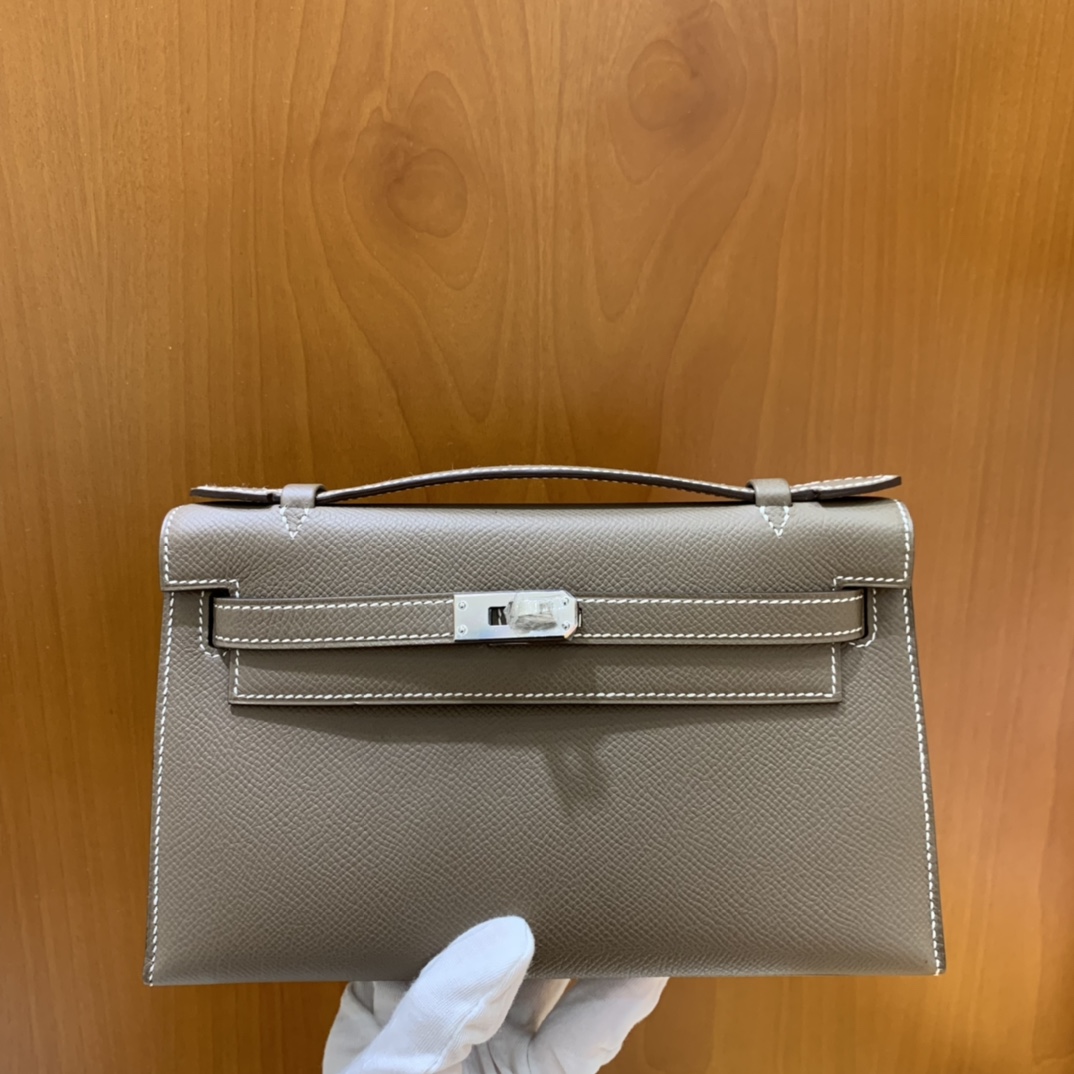 Hermès（爱马仕）mini Kelly pochette Epsom 大象灰 银扣 22cm