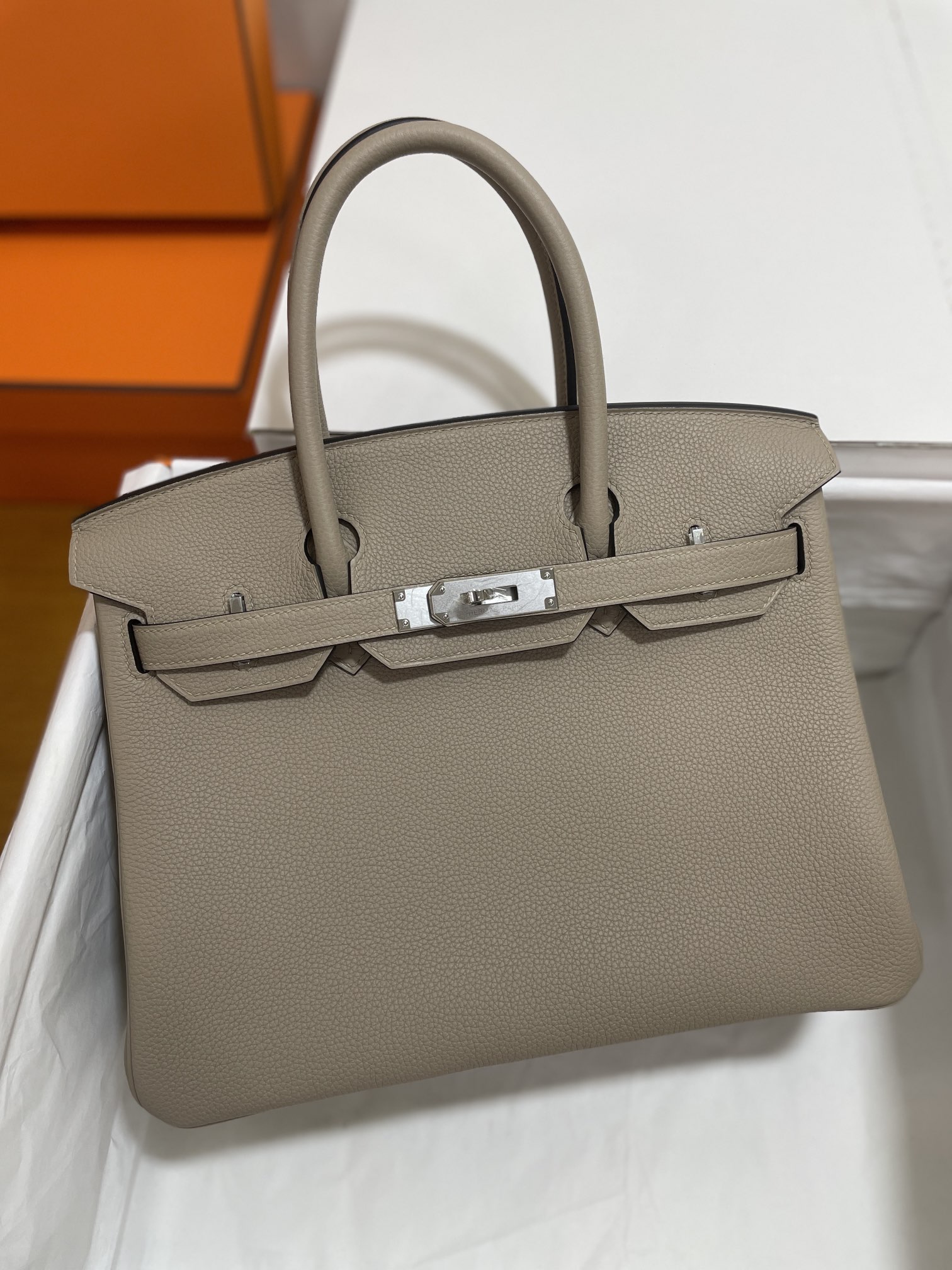 Hermès（爱马仕）Birkin 铂金包 Togo 斑鸠灰 银扣 30cm
