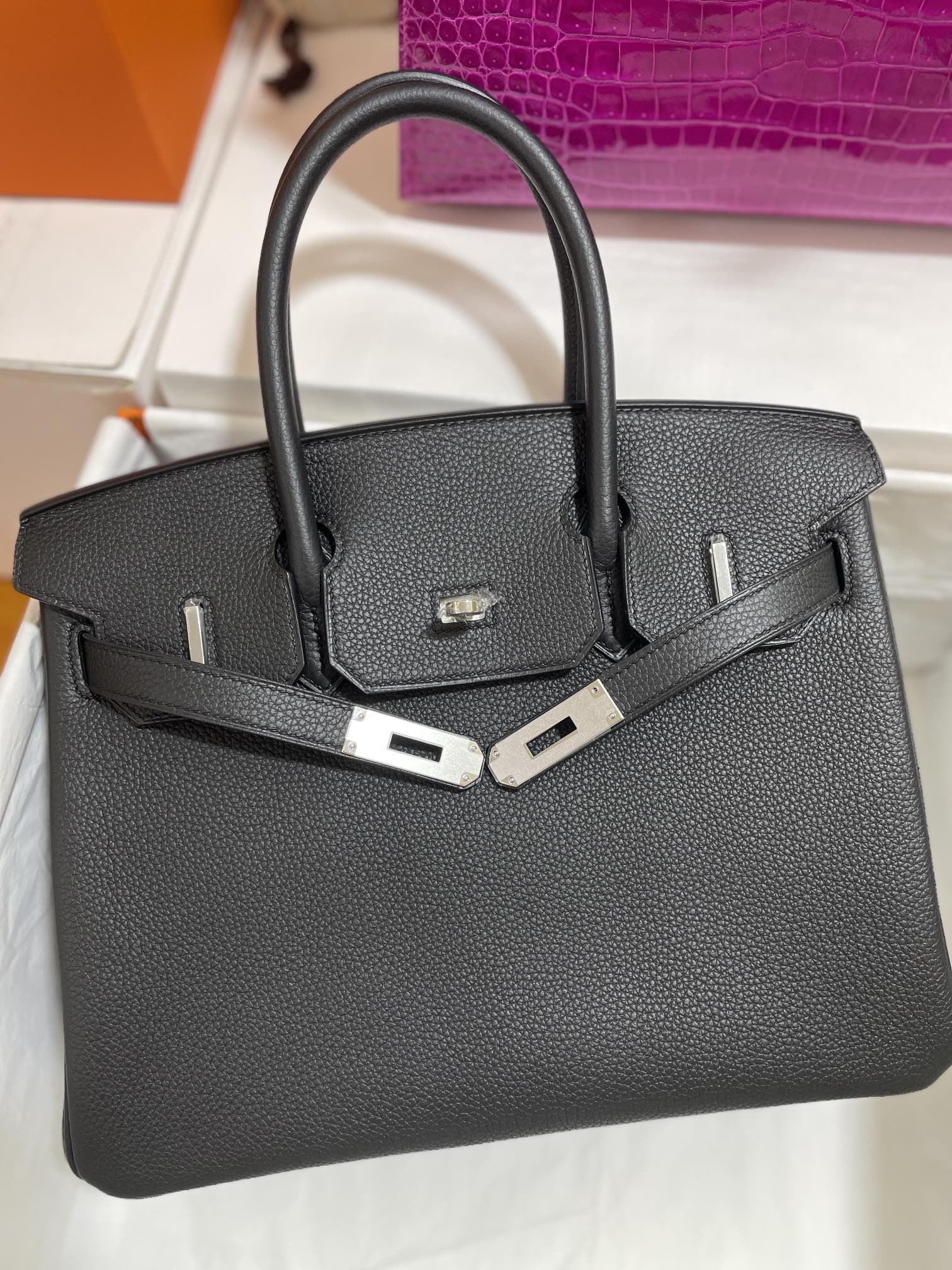 Hermès（爱马仕）Birkin 铂金包 Togo 黑色 银扣 30cm