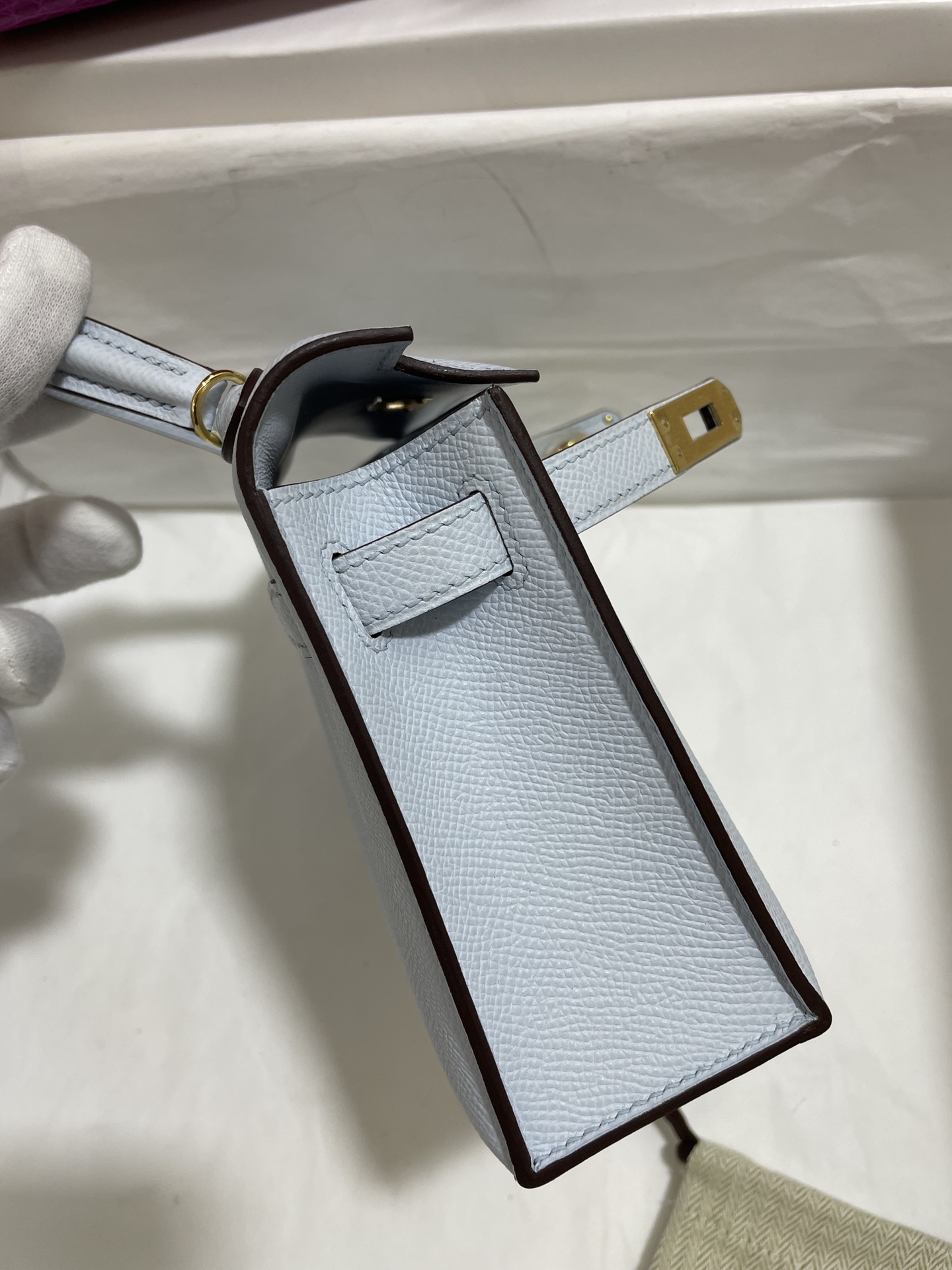 Hermès（爱马仕）mini Kelly 迷你凯莉 Epsom 雾蓝 金扣 19cm