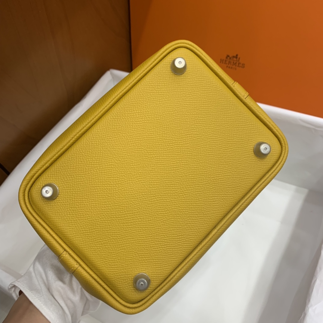 Hermès（爱马仕）Picotin 菜篮子 Epsom 9D 琥珀黄 编织手腕 银扣 18cm