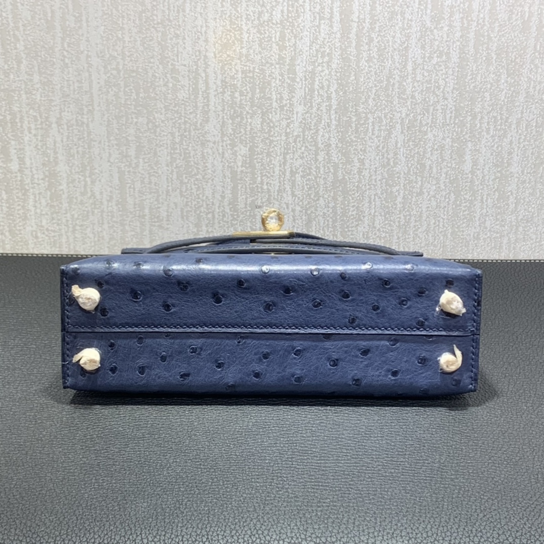 Hermès（爱马仕）mini Kelly 迷你凯莉 南非kk鸵鸟 马耳他蓝 金扣 19cm