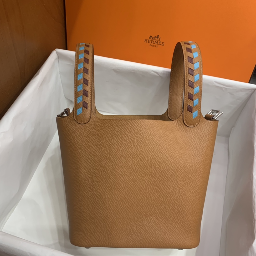 Hermès（爱马仕）Picotin 菜篮子 Epsom 金棕色 编织手腕 银扣 18cm
