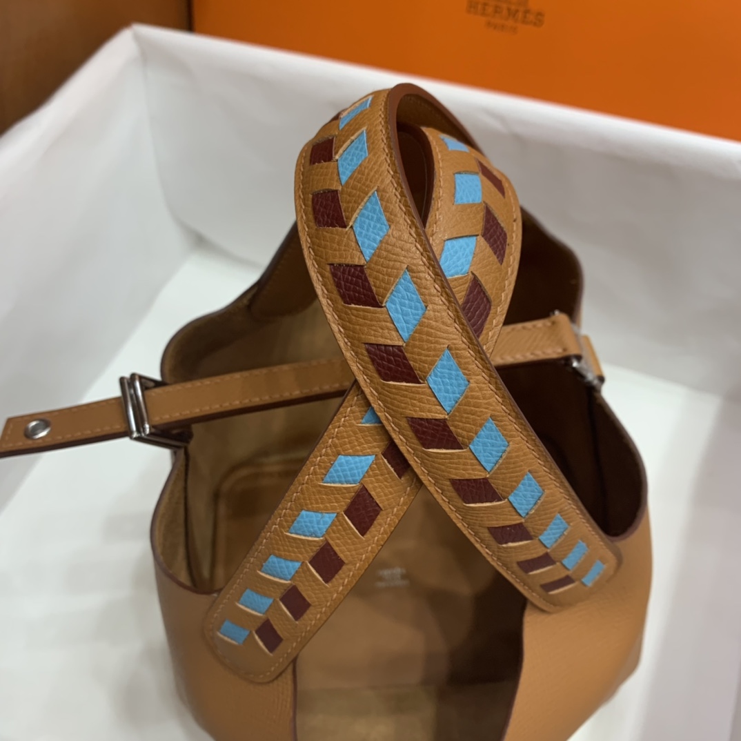 Hermès（爱马仕）Picotin 菜篮子 Epsom 金棕色 编织手腕 银扣 18cm