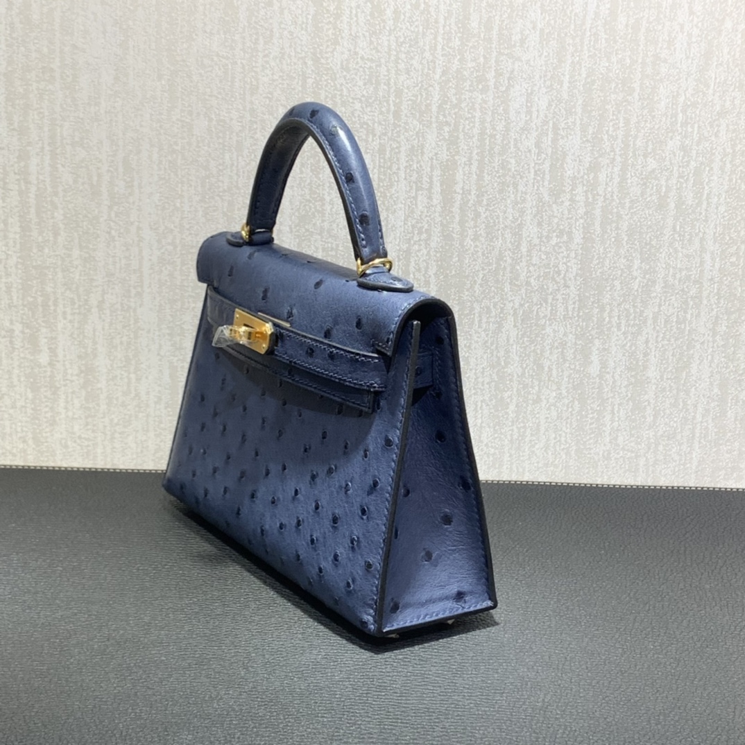 Hermès（爱马仕）mini Kelly 迷你凯莉 南非kk鸵鸟 马耳他蓝 金扣 19cm