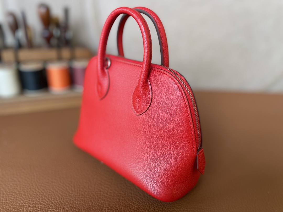 Hermès（爱马仕）Mini Bolide Chevre 山羊皮 s5 番茄红 银扣 19cm
