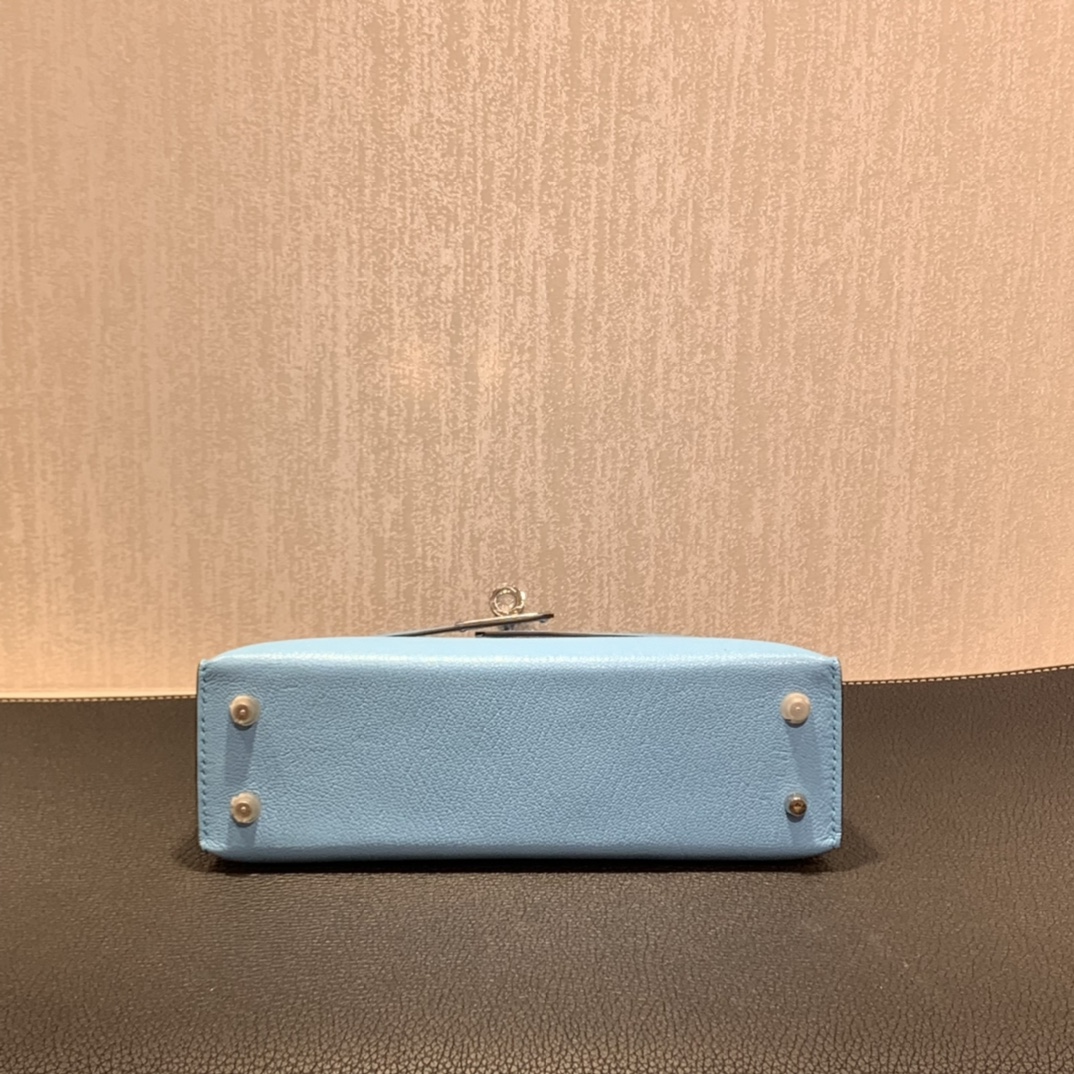 Hermès（爱马仕）mini Kelly 迷你凯莉 山羊皮 糖果蓝 银扣 19cm