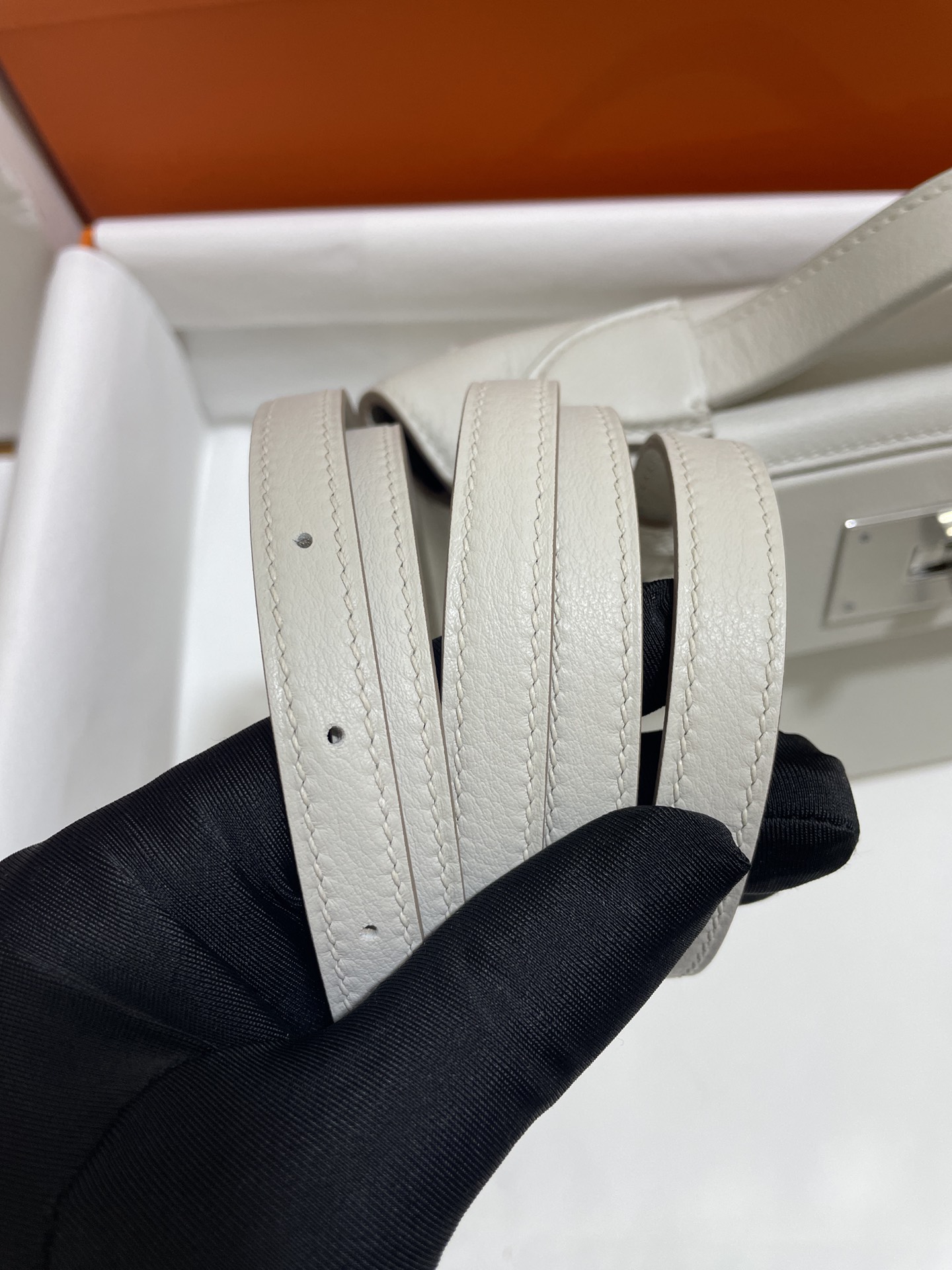 Hermès（爱马仕）Mini 2424 evercolor 拼 swift 珍珠灰 银扣 21cm