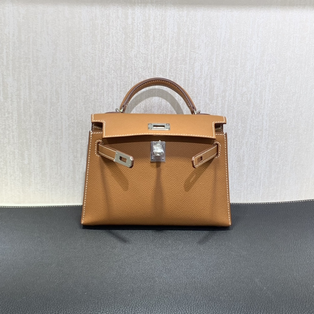 Hermès（爱马仕）mini Kelly 迷你凯莉 Epsom 金棕色 银扣 19cm