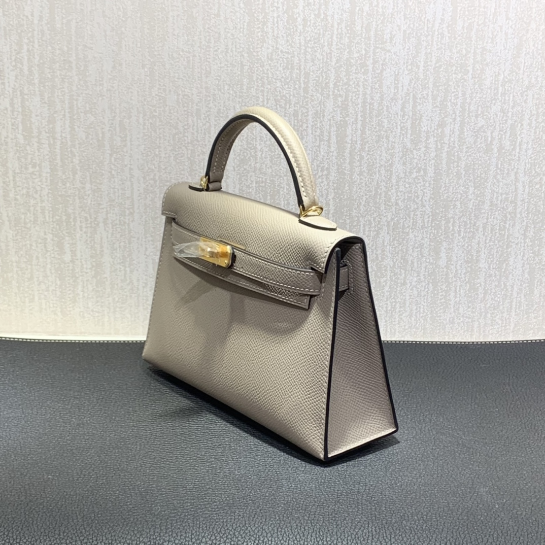 Hermès（爱马仕）mini Kelly 迷你凯莉 Epsom 沥青灰 金扣 19cm