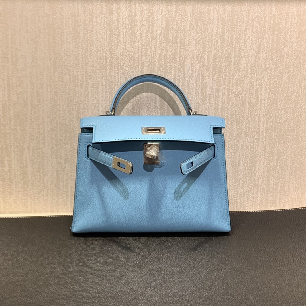 Hermès（爱马仕）mini Kelly 迷你凯莉 山羊皮 糖果蓝 银扣 19cm