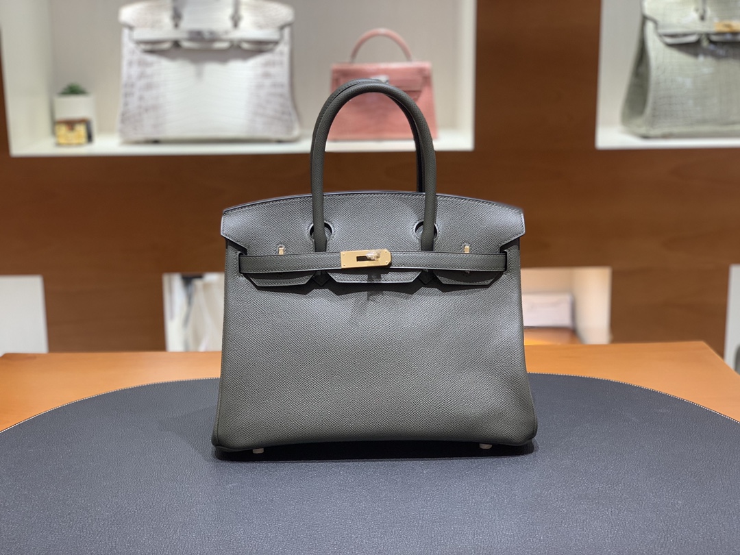 Hermès（爱马仕）Birkin 铂金包 Epsom 灰绿色 金扣 30cm