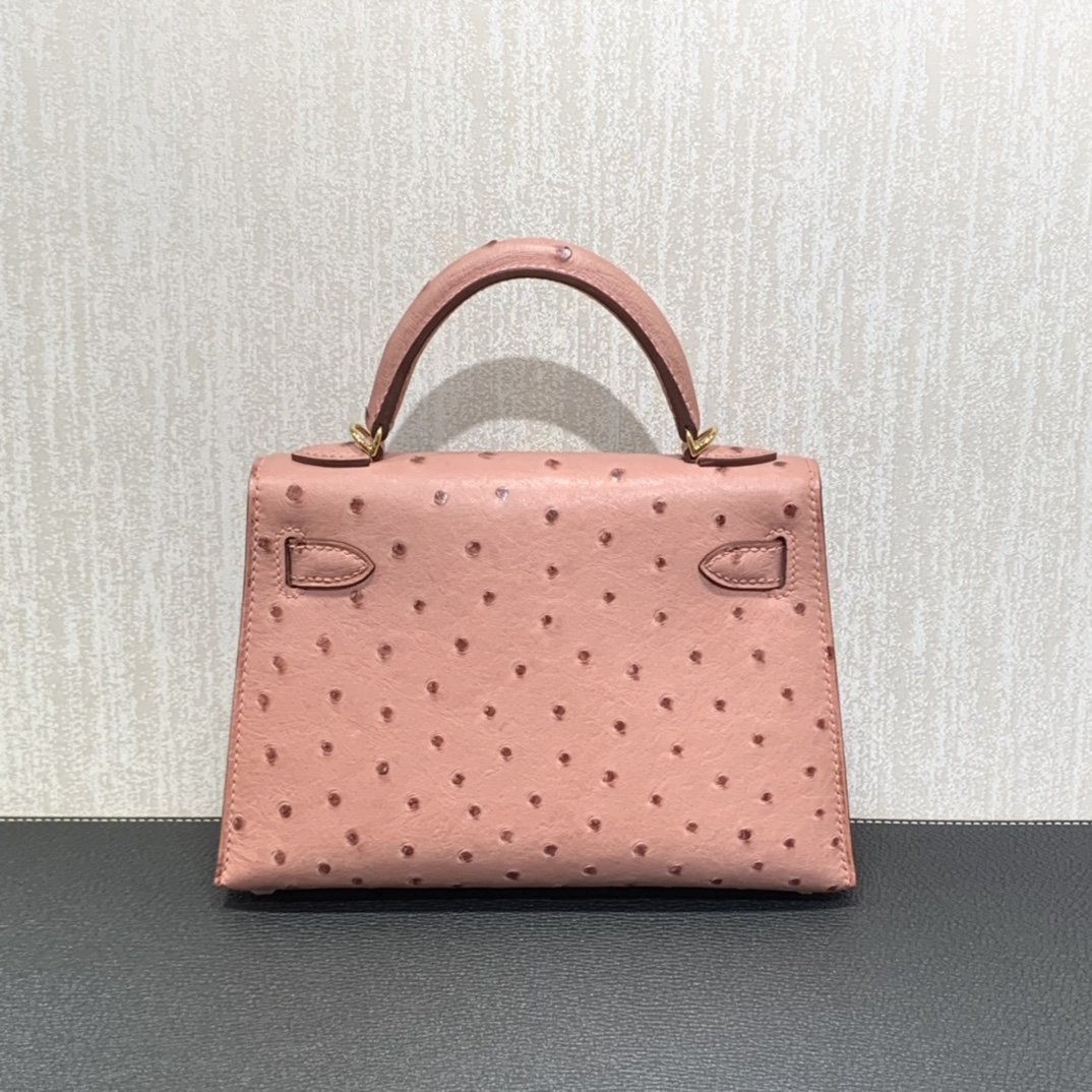 Hermès（爱马仕）mini Kelly 迷你凯莉 南非kk鸵鸟 陶瓷粉 金扣 19cm