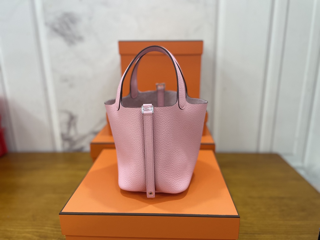 Hermès（爱马仕）Picotin 菜篮子 TC 奶昔粉 银扣 18cm