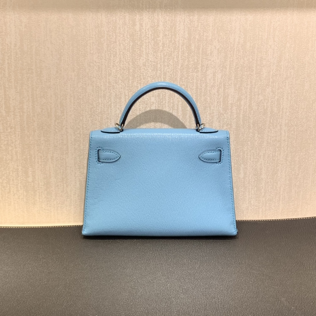 Hermès（爱马仕）mini Kelly 迷你凯莉 山羊皮 糖果蓝 银扣 19cm