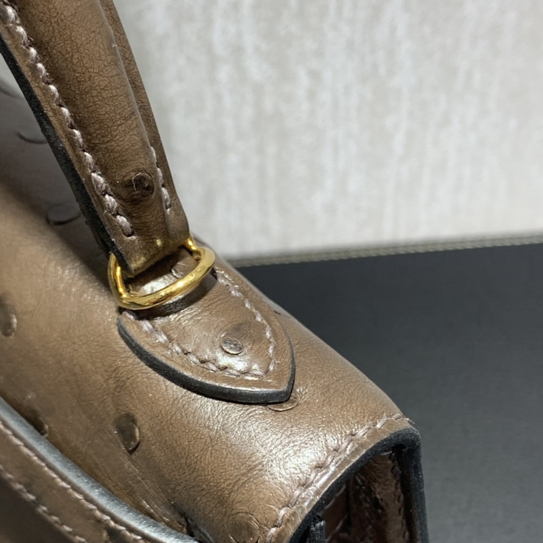 Hermès（爱马仕）mini Kelly 迷你凯莉 南非kk鸵鸟 乌木色 金扣 19cm