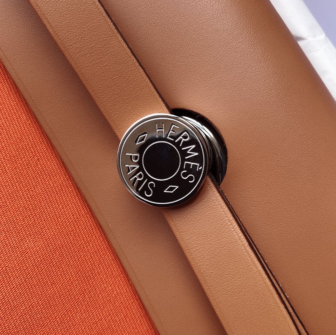 Hermès（爱马仕）Herbag Box 拼 帆布 橙色 银扣 31cm