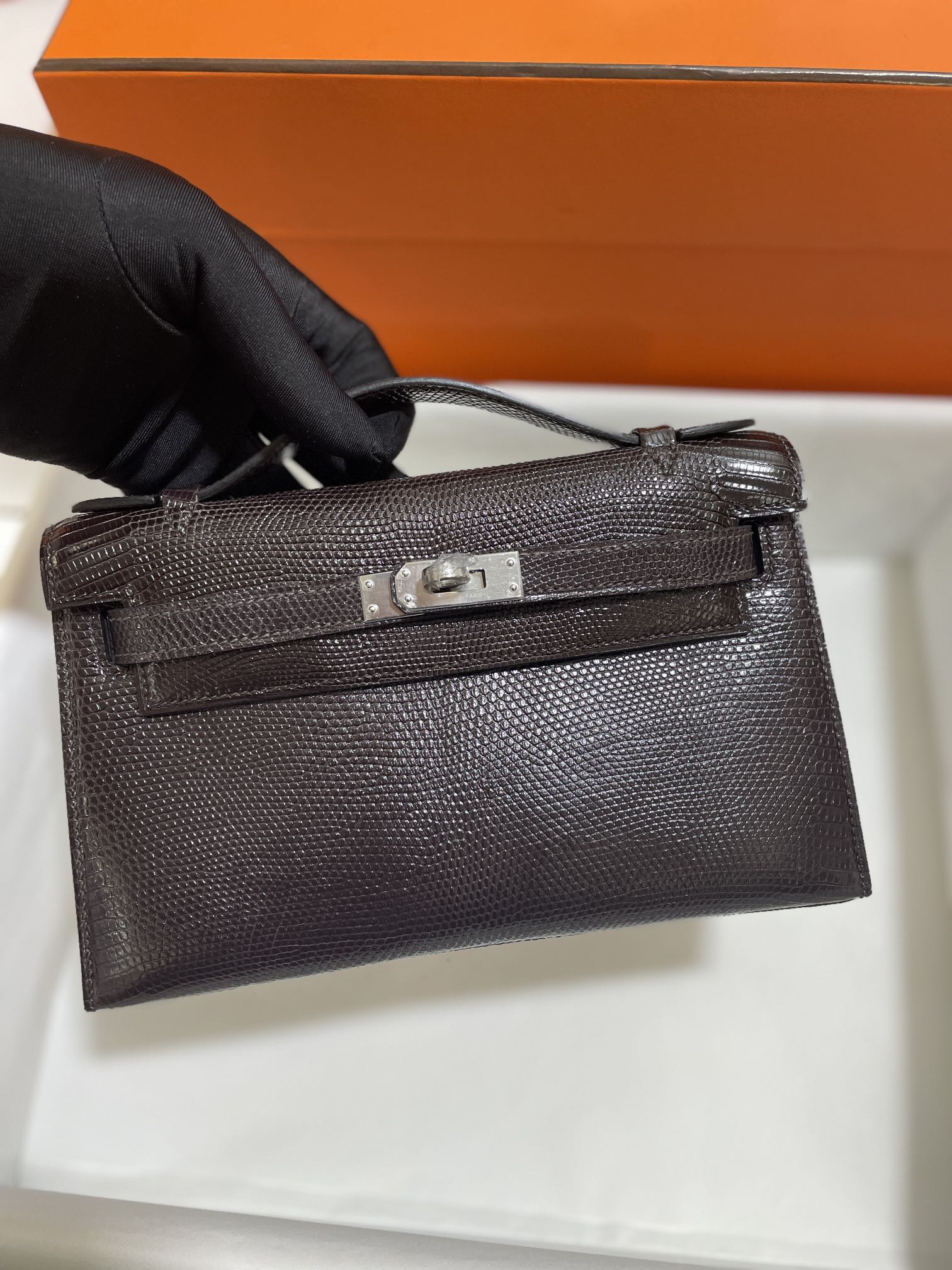 Hermès（爱马仕）Mini Kelly 迷你凯莉 蜥蜴皮 蜥蜴皮色 一代 银扣 22cm