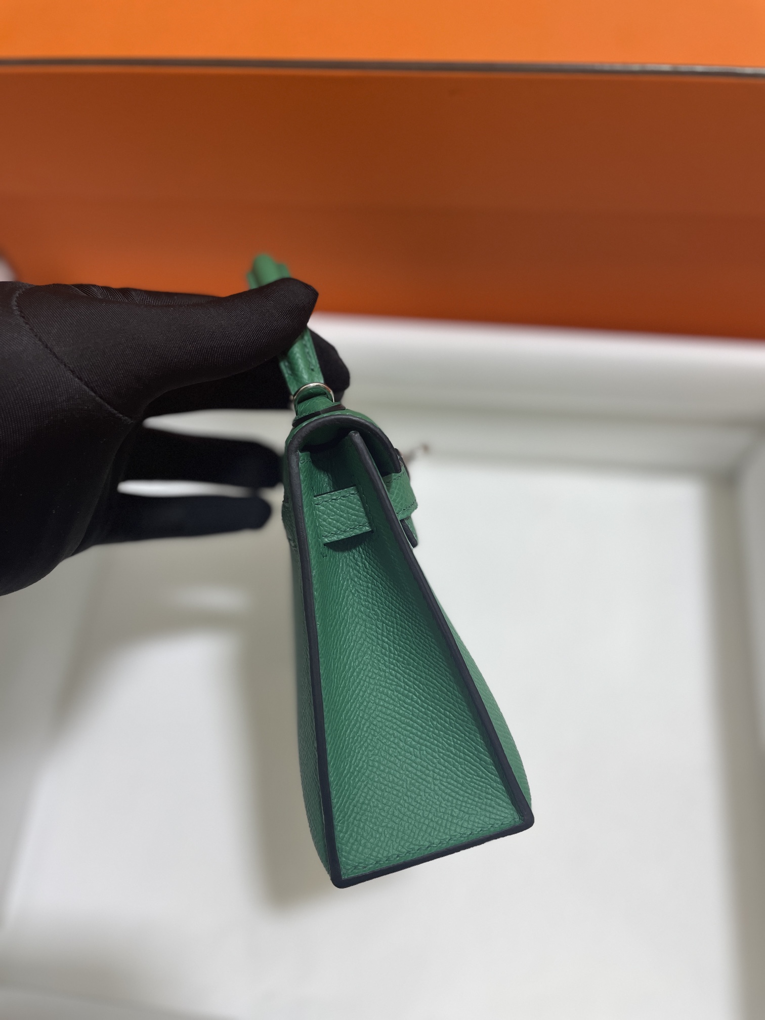 Hermès（爱马仕）Mini Kelly 迷你凯莉 Epsom 丝绒绿 银扣 19cm