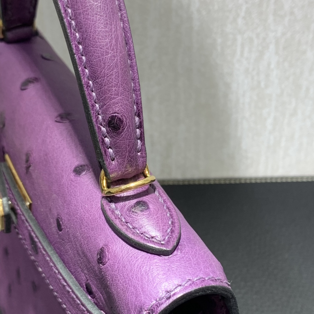 Hermès（爱马仕）mini Kelly 迷你凯莉 南非kk鸵鸟 海葵紫 金扣 19cm