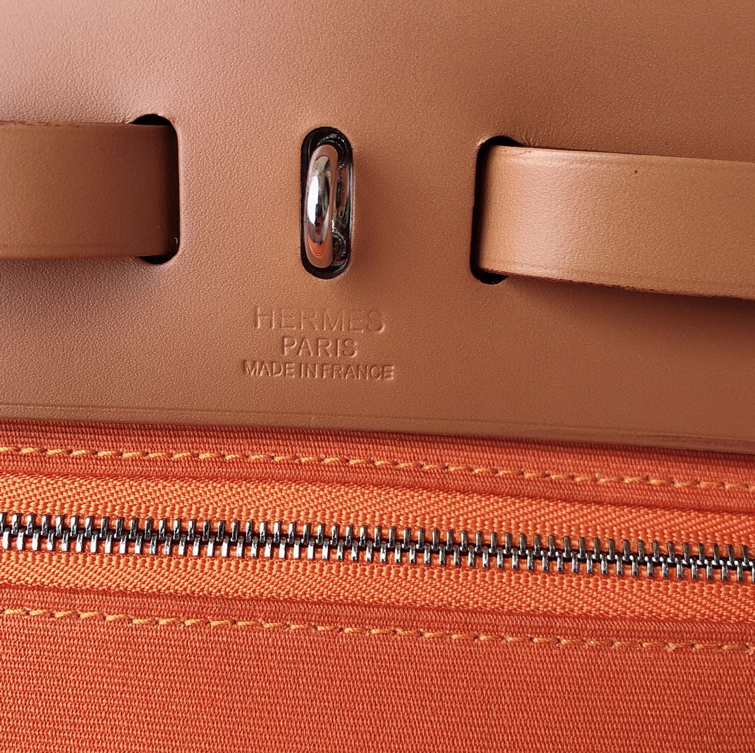 Hermès（爱马仕）Herbag Box 拼 帆布 橙色 银扣 31cm