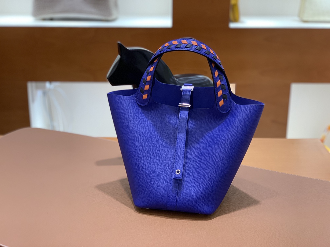 Hermès（爱马仕）Picotin 菜篮子 Epsom P3 北方蓝 编织手腕 银扣 18cm