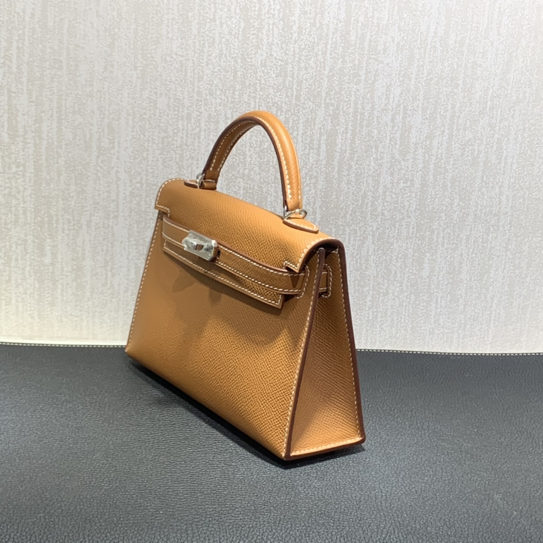 Hermès（爱马仕）mini Kelly 迷你凯莉 Epsom 金棕色 银扣 19cm