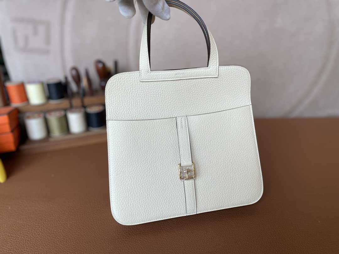 Hermès（爱马仕）Halzan TC皮 奶油白 内拼 芝麻色 金扣 25cm