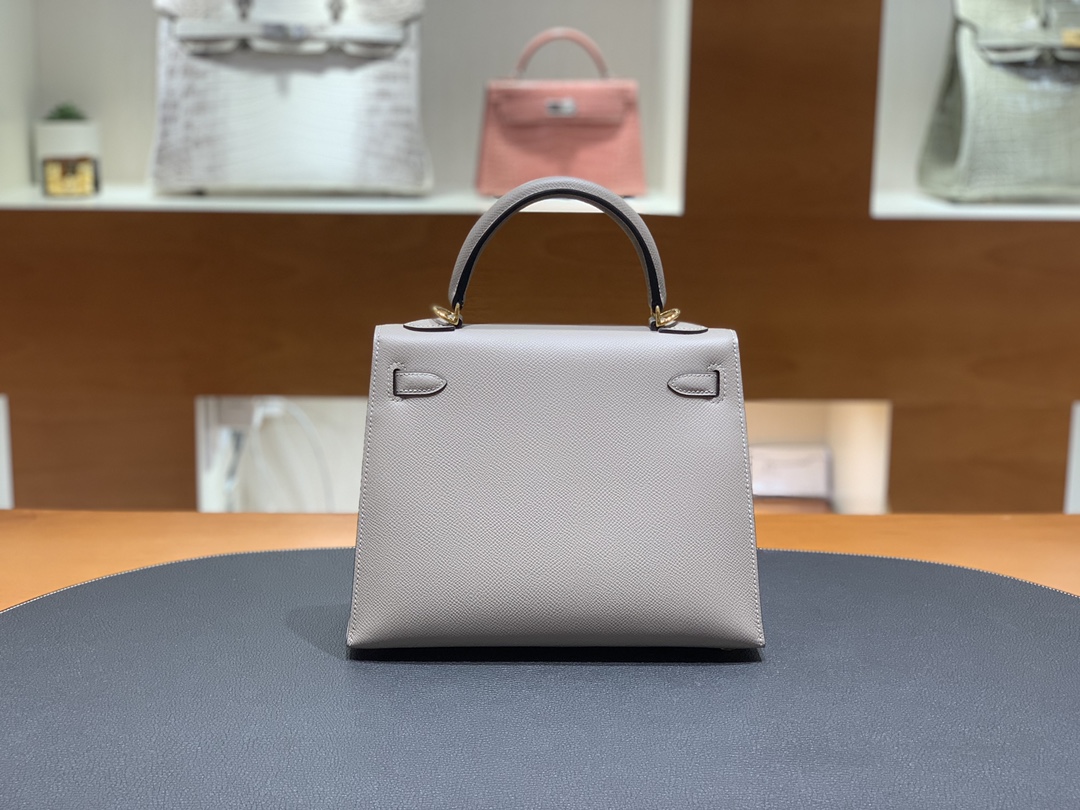 Hermès（爱马仕）Kelly 凯莉包 epsom 沥青灰 金扣 25cm