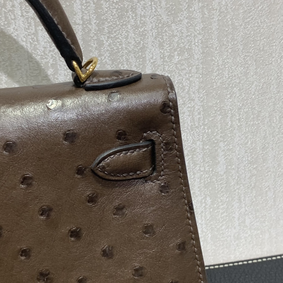 Hermès（爱马仕）mini Kelly 迷你凯莉 南非kk鸵鸟 乌木色 金扣 19cm