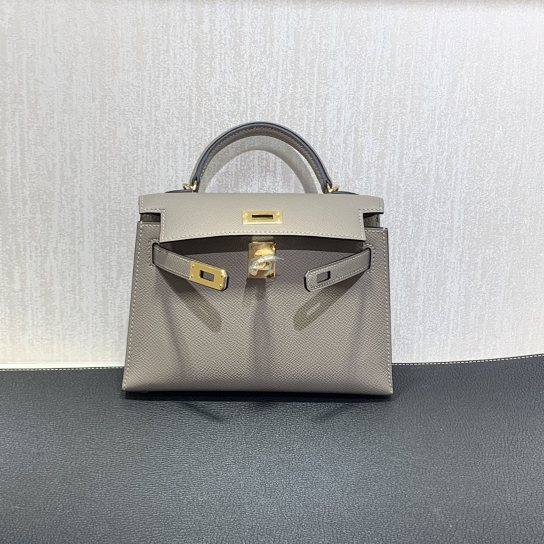 Hermès（爱马仕）mini Kelly 迷你凯莉 Epsom 沥青灰 金扣 19cm
