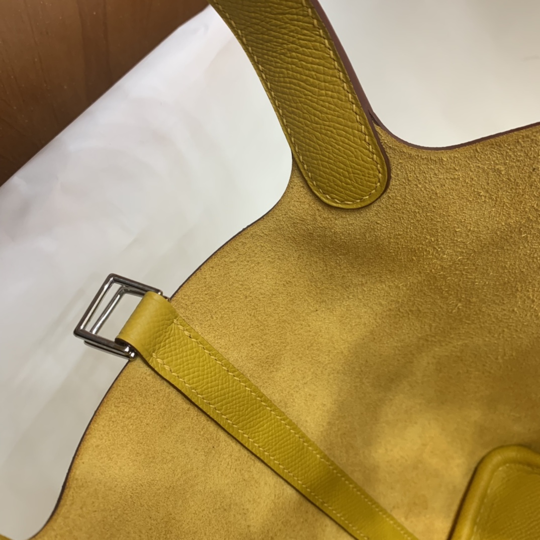 Hermès（爱马仕）Picotin 菜篮子 Epsom 9D 琥珀黄 编织手腕 银扣 18cm