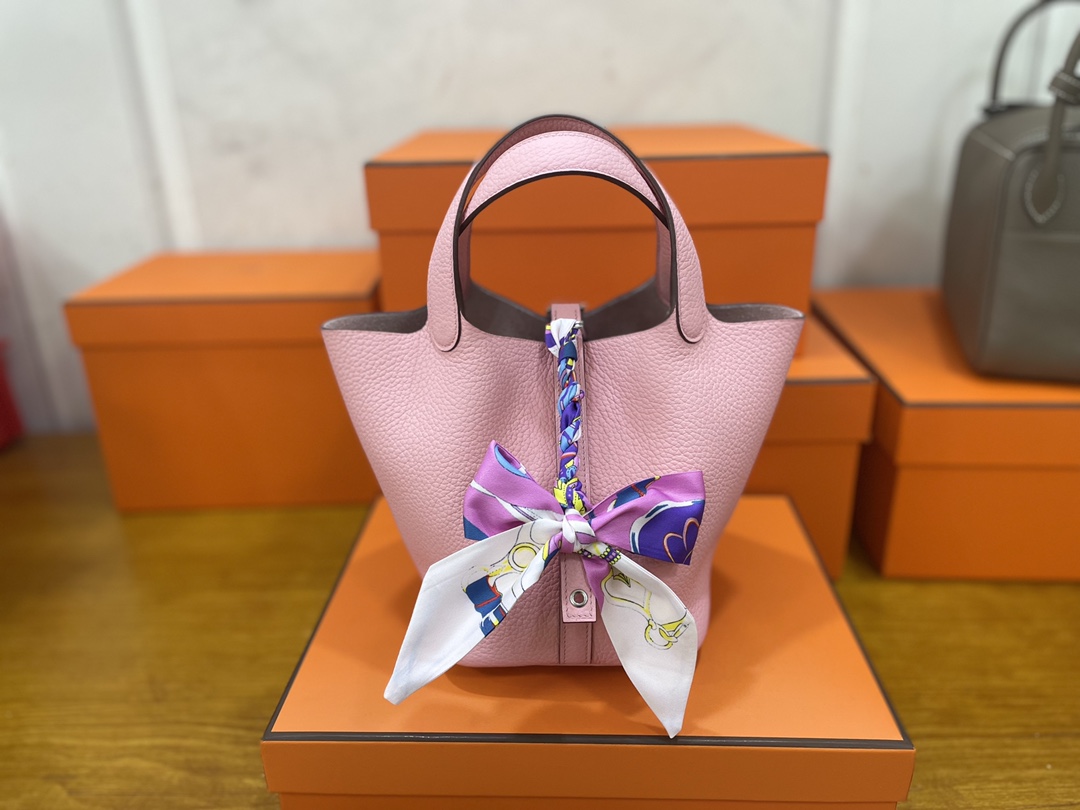 Hermès（爱马仕）Picotin 菜篮子 TC 奶昔粉 银扣 18cm