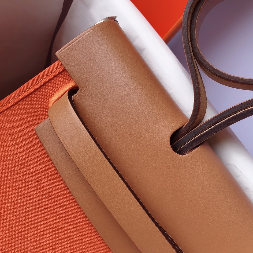 Hermès（爱马仕）Herbag Box 拼 帆布 橙色 银扣 31cm
