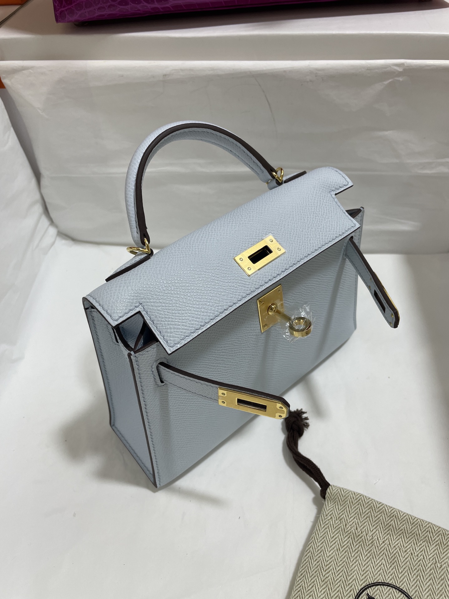 Hermès（爱马仕）mini Kelly 迷你凯莉 Epsom 雾蓝 金扣 19cm