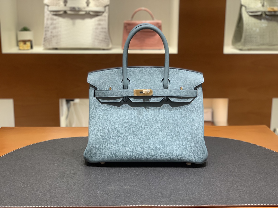 Hermès（爱马仕）Birkin 铂金包 Togo 7G 天青色 金扣 30cm