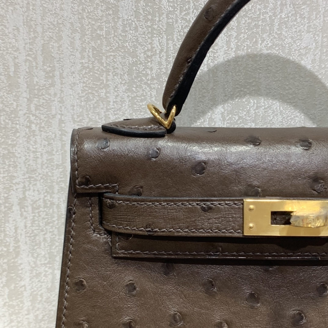 Hermès（爱马仕）mini Kelly 迷你凯莉 南非kk鸵鸟 乌木色 金扣 19cm