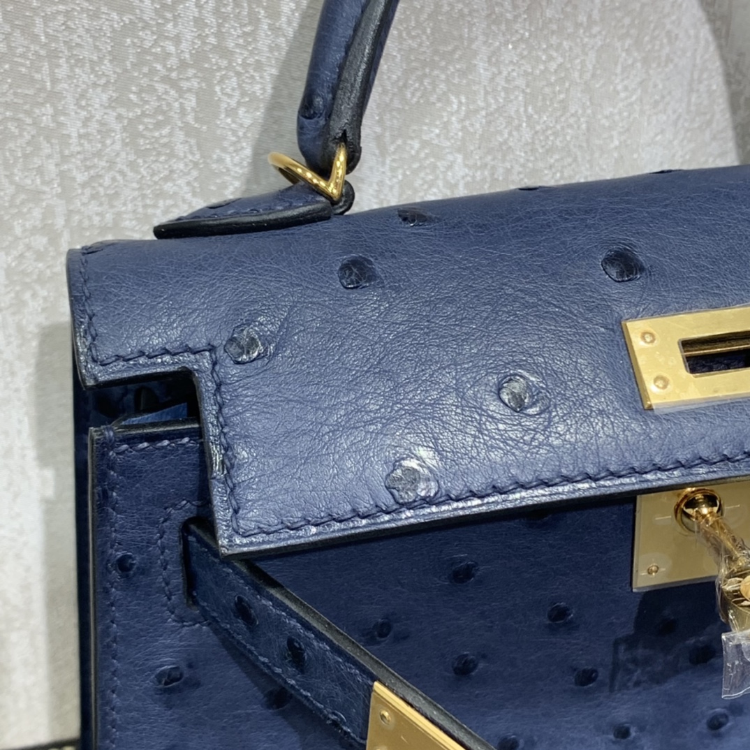Hermès（爱马仕）mini Kelly 迷你凯莉 南非kk鸵鸟 马耳他蓝 金扣 19cm