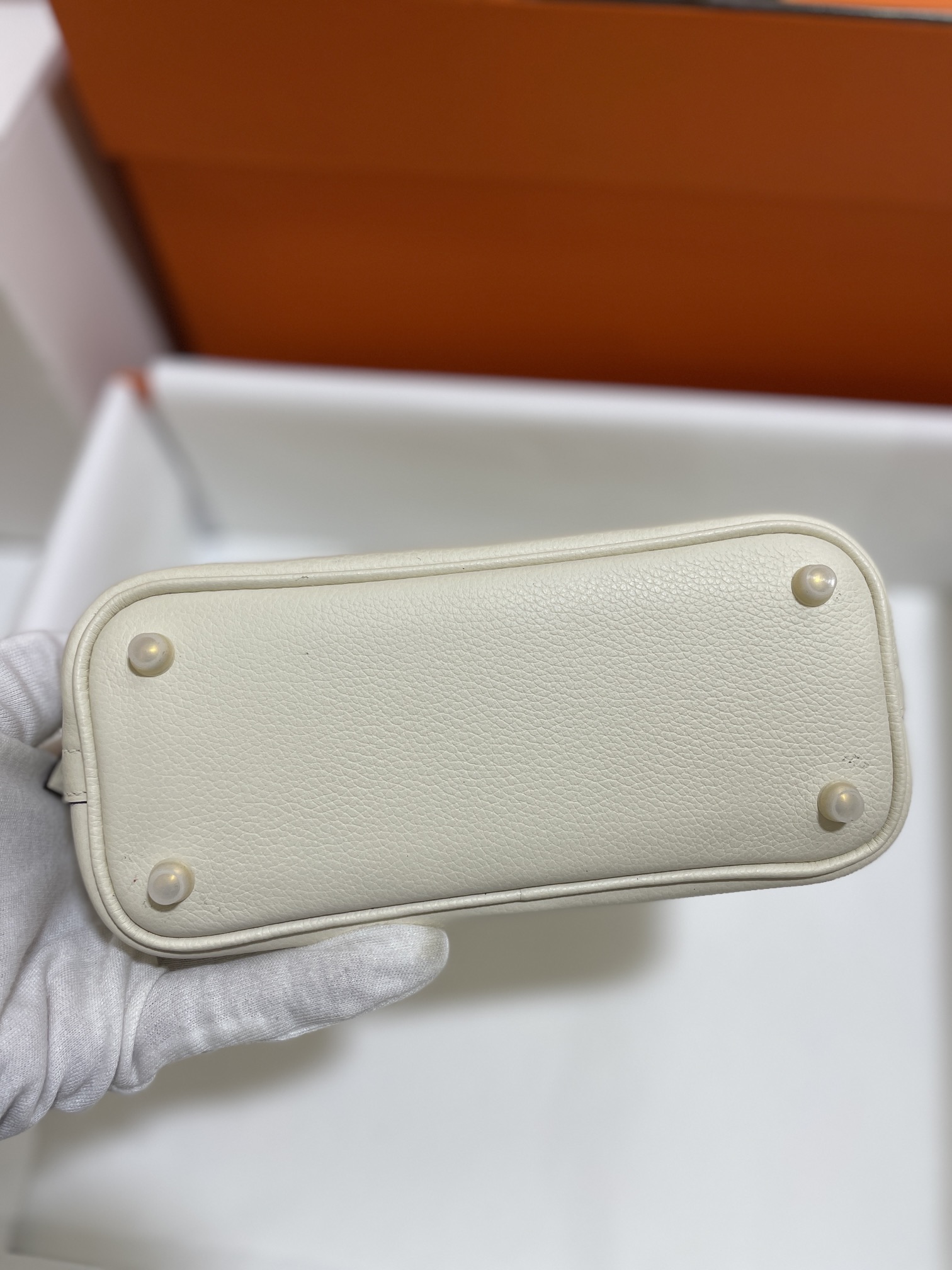 Hermès（爱马仕）Mini Bolide 迷你保龄球包 Evercolor 奶油白 金扣