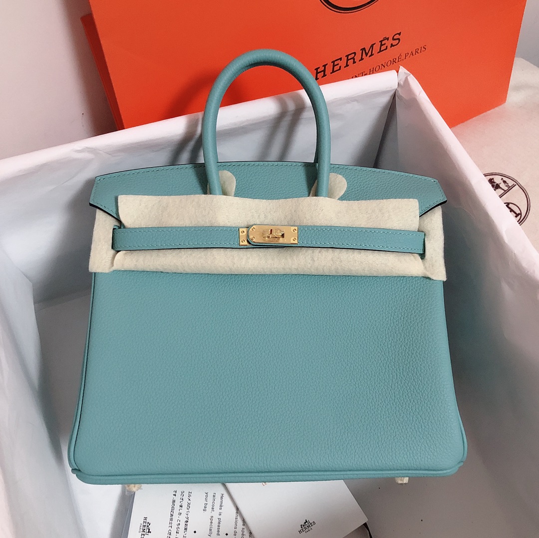 Hermès（爱马仕）Birkin 铂金包 togo 3P 马卡龙蓝 金扣 25cm