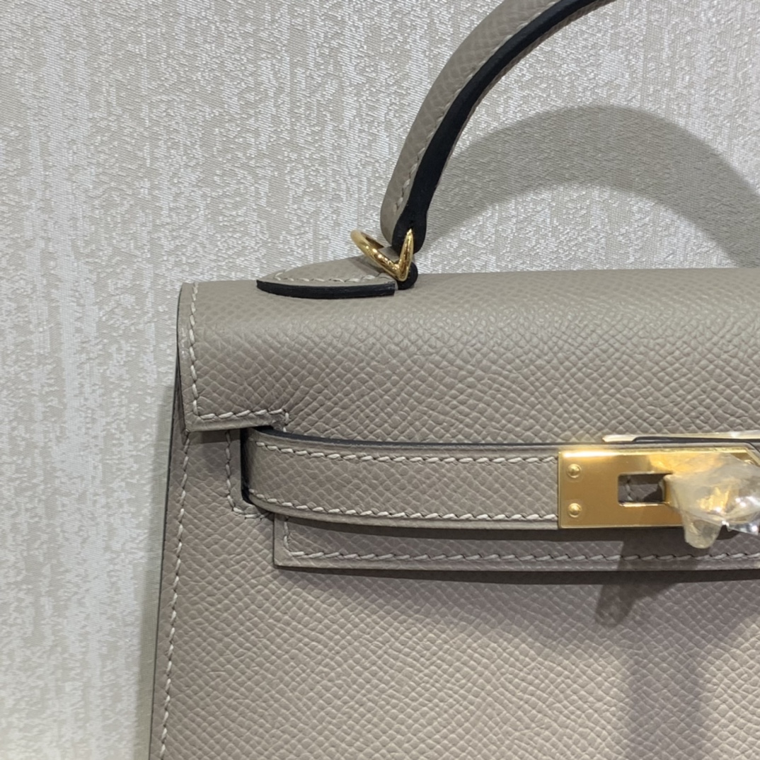 Hermès（爱马仕）mini Kelly 迷你凯莉 Epsom 沥青灰 金扣 19cm