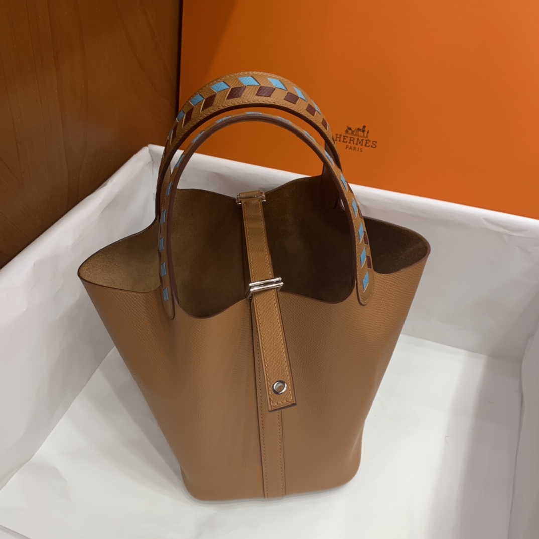 Hermès（爱马仕）Picotin 菜篮子 Epsom 金棕色 编织手腕 银扣 18cm