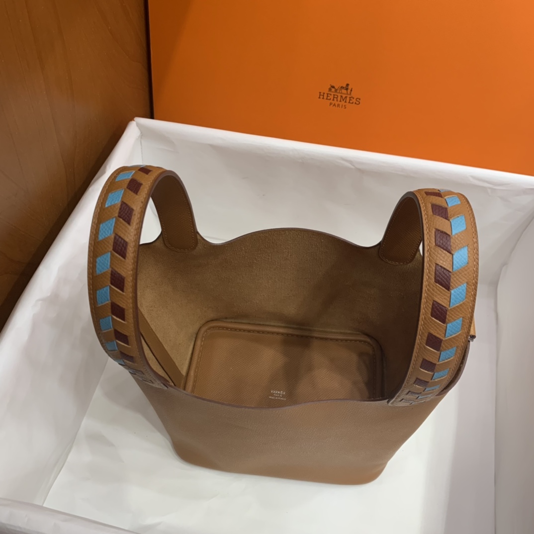 Hermès（爱马仕）Picotin 菜篮子 Epsom 金棕色 编织手腕 银扣 18cm