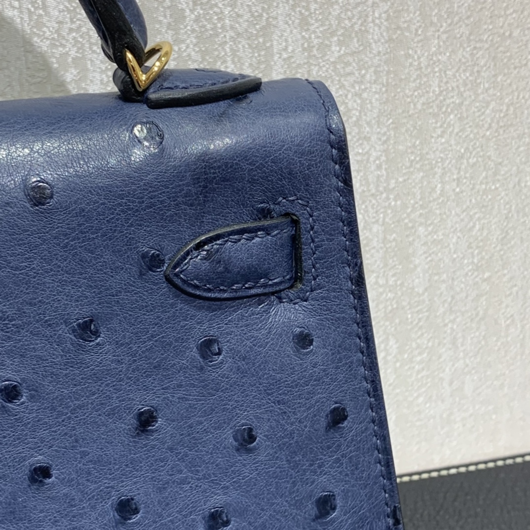 Hermès（爱马仕）mini Kelly 迷你凯莉 南非kk鸵鸟 马耳他蓝 金扣 19cm