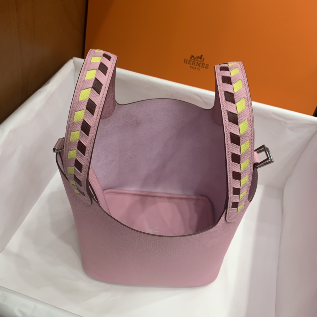 Hermès（爱马仕）Picotin 菜篮子 Epsom X9 锦葵紫 编织手腕 银扣 18cm