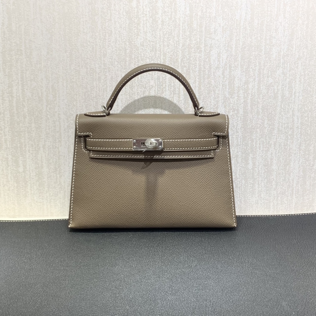 Hermès（爱马仕）mini Kelly 迷你凯莉 Epsom 大象灰 银扣 19cm