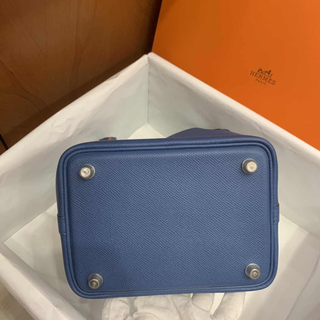 Hermès（爱马仕）Picotin 菜篮子 Epsom R2 玛瑙蓝 编织手腕 银扣 18cm