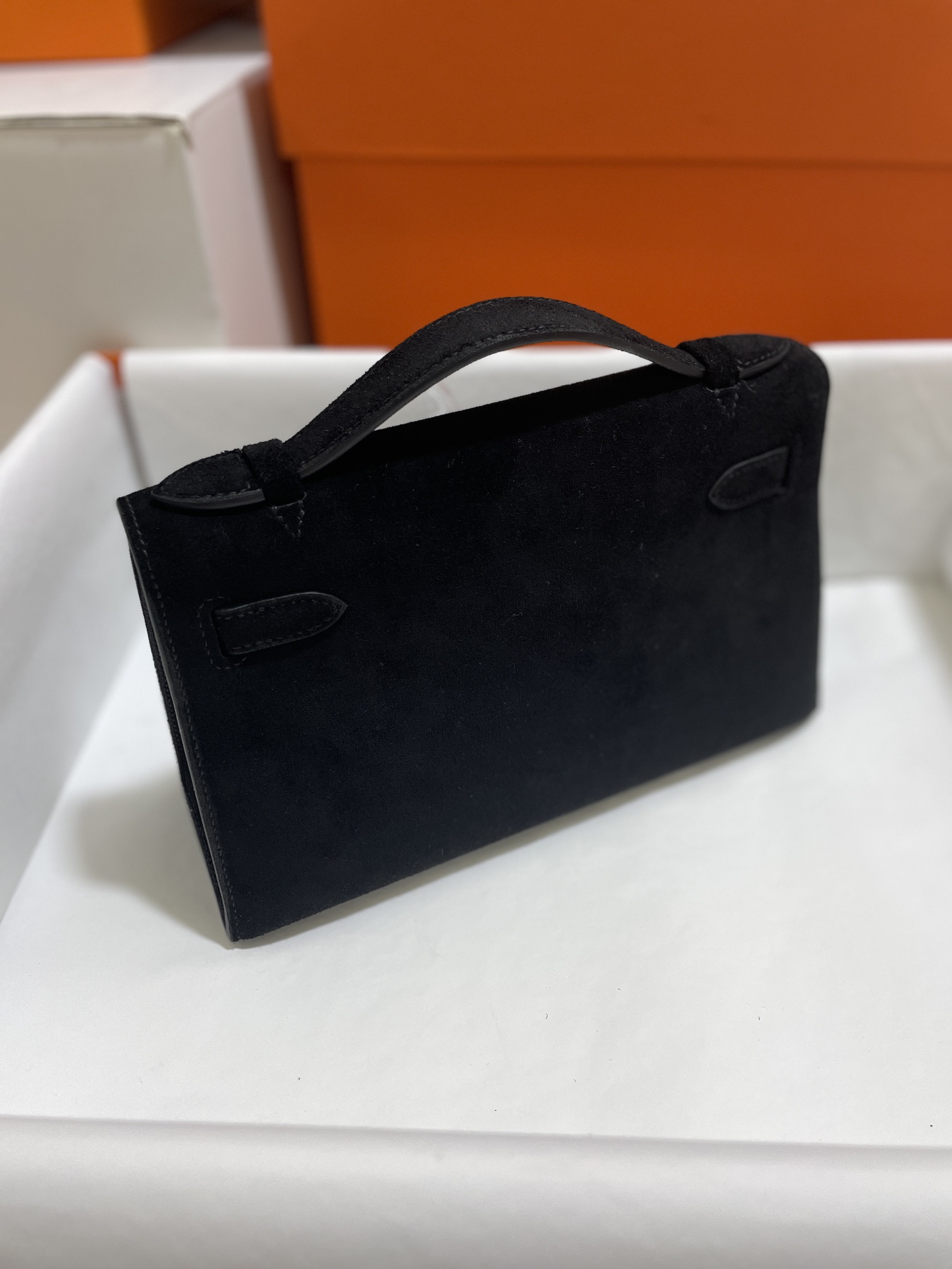Hermès（爱马仕）Mini Kelly 迷你凯莉 麂皮 黑色 银扣 22cm